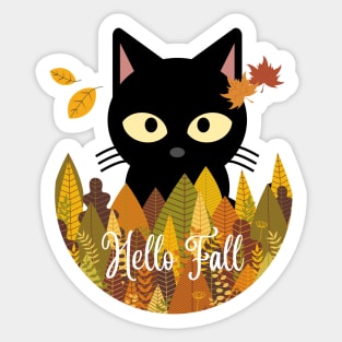 Hello fall Black Cat Autumn Fall Halloween Thanksgiving and Fall Color Lovers Sticker